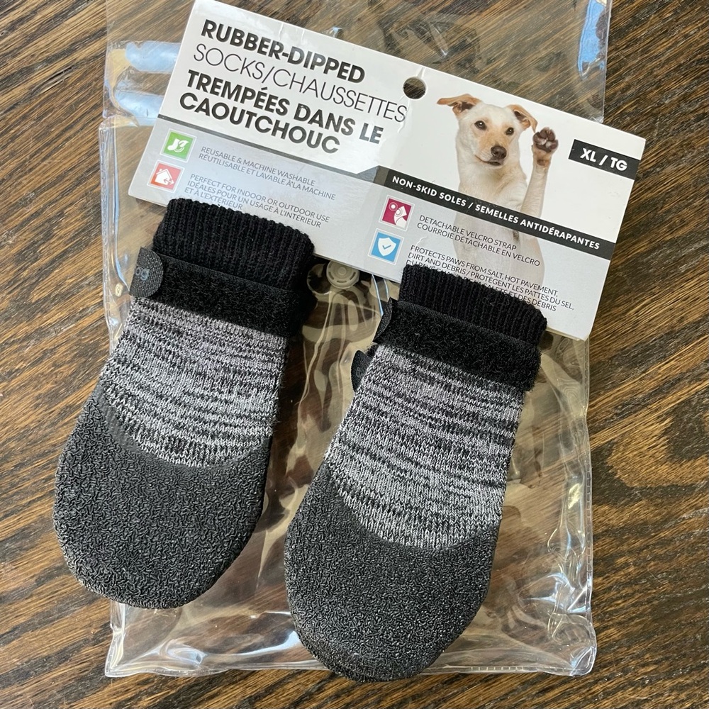FouFou Dog Rubber-Dipped Socks - Black and Gray XL